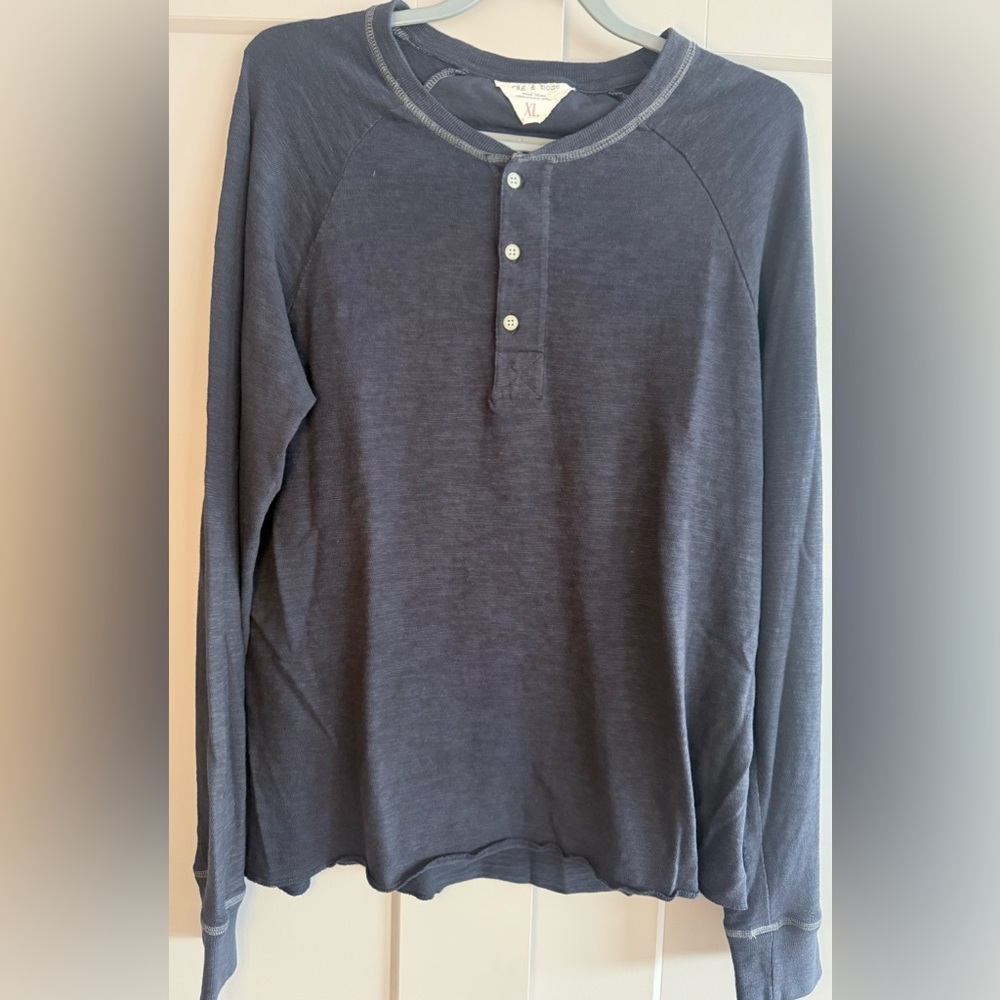 rag & bone Henley Long Sleeve T Shirt Size XL Navy